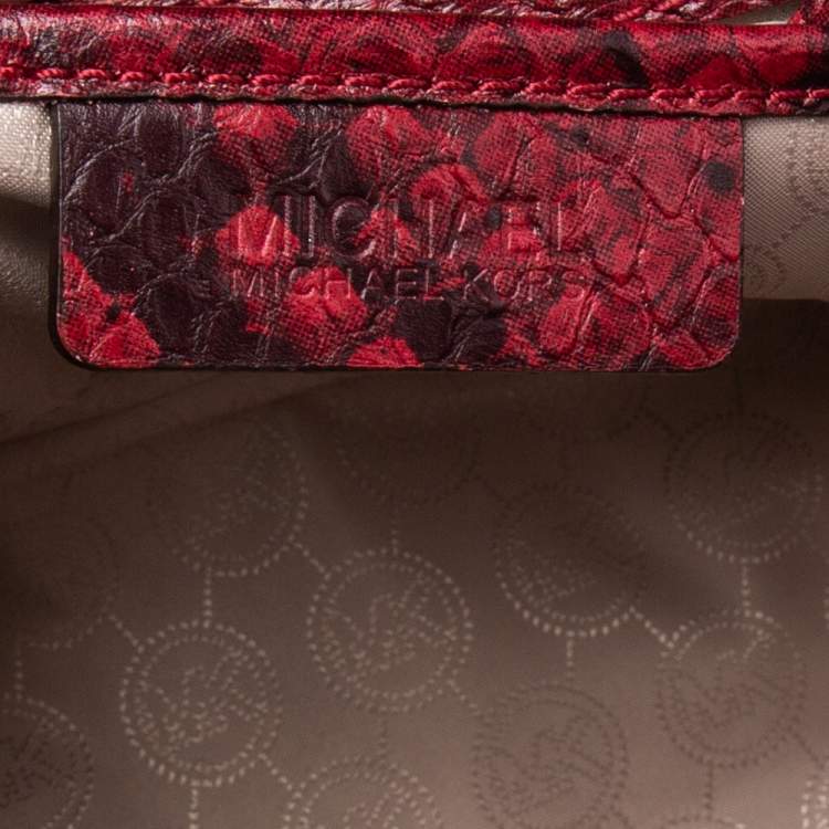 Pre Owned MICHAEL Michael Kors Red/Black Python Embossed Leather Selma Tote
