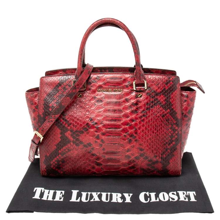 Pre Owned MICHAEL Michael Kors Red/Black Python Embossed Leather Selma Tote