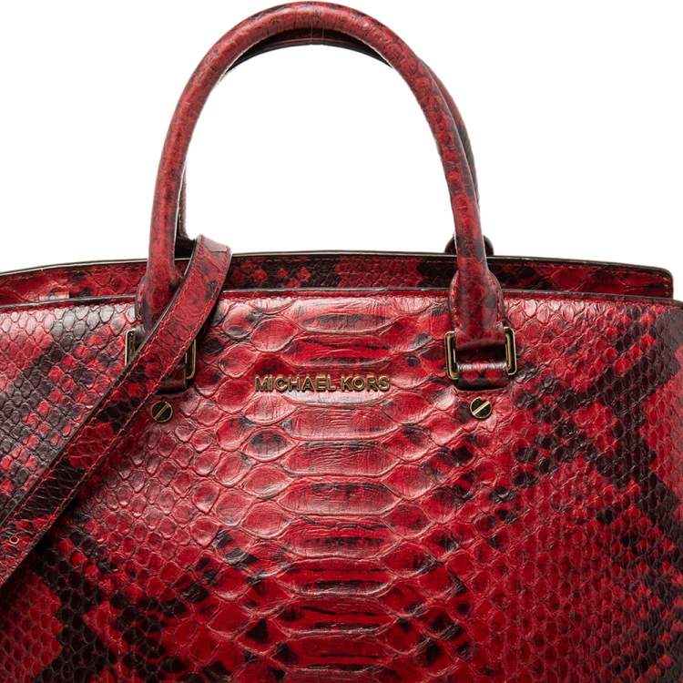 Pre Owned MICHAEL Michael Kors Red/Black Python Embossed Leather Selma Tote