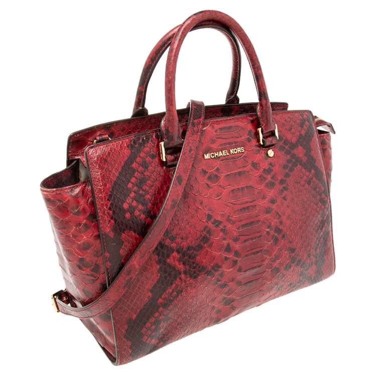 Pre Owned MICHAEL Michael Kors Red/Black Python Embossed Leather Selma Tote