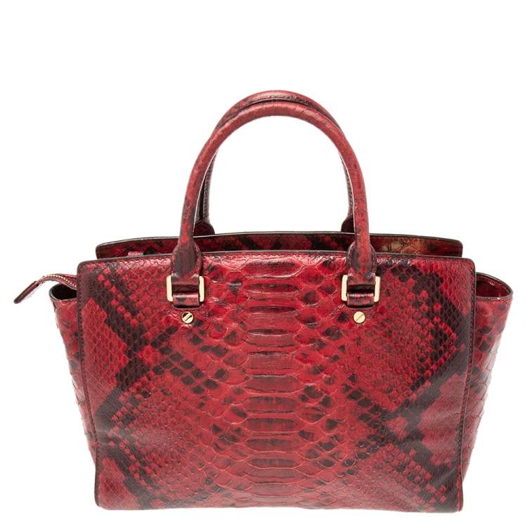 Pre Owned MICHAEL Michael Kors Red/Black Python Embossed Leather Selma Tote