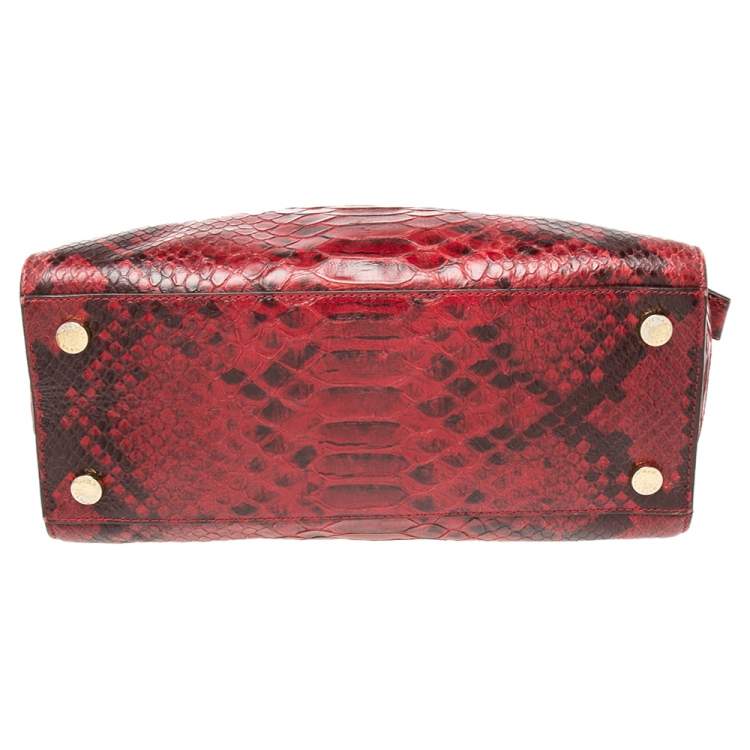 Pre Owned MICHAEL Michael Kors Red/Black Python Embossed Leather Selma Tote