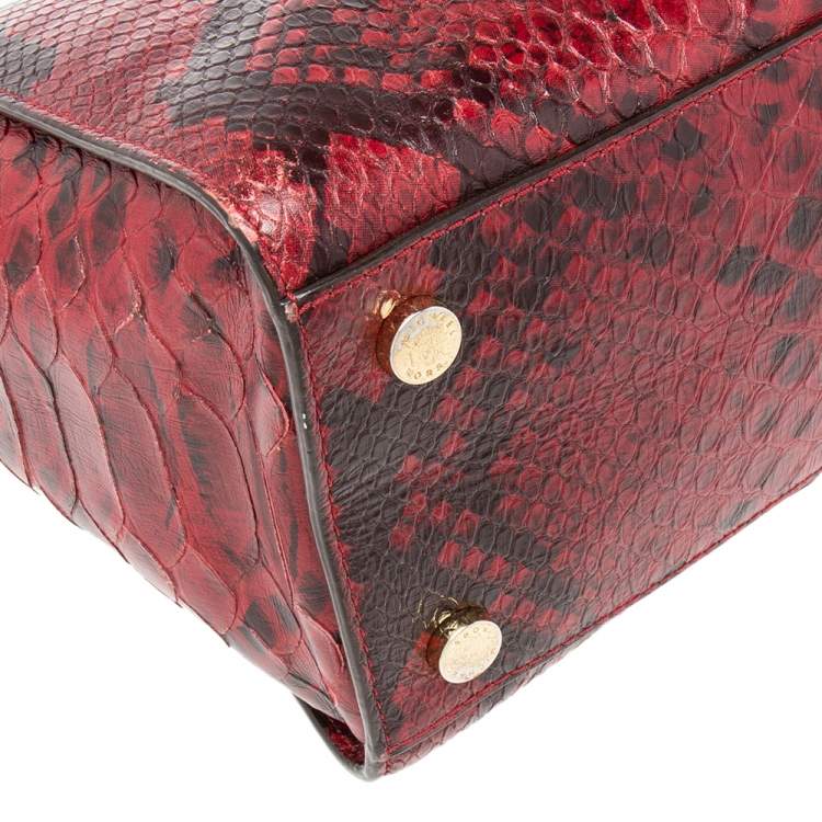Pre Owned MICHAEL Michael Kors Red/Black Python Embossed Leather Selma Tote