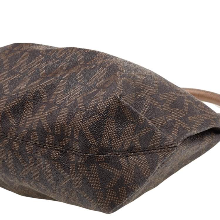 Pre Owned MICHAEL Michael Kors Brown Signature Coated Canvas and Leather Shoulder Bag