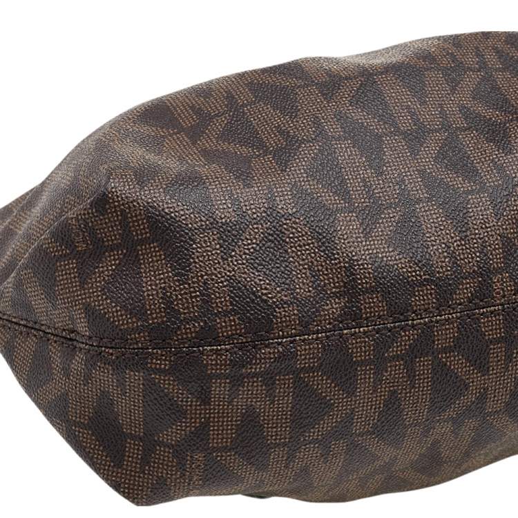 Pre Owned MICHAEL Michael Kors Brown Signature Coated Canvas and Leather Shoulder Bag