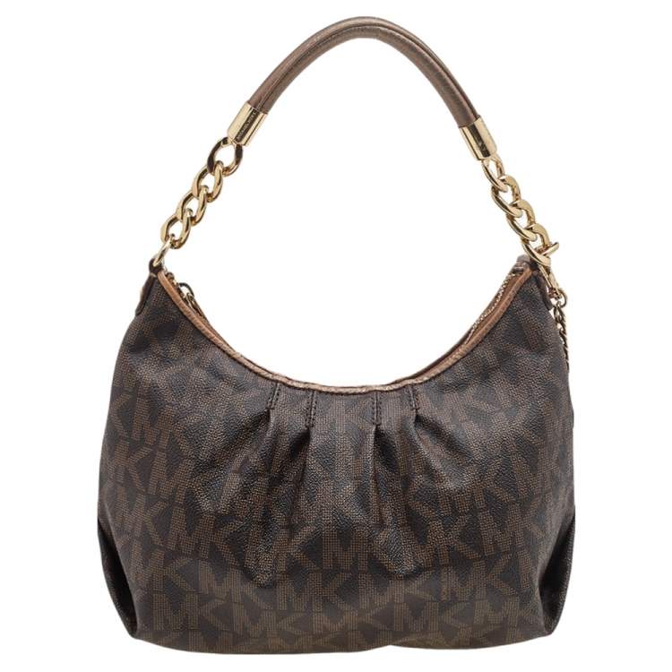 Pre Owned MICHAEL Michael Kors Brown Signature Coated Canvas and Leather Shoulder Bag
