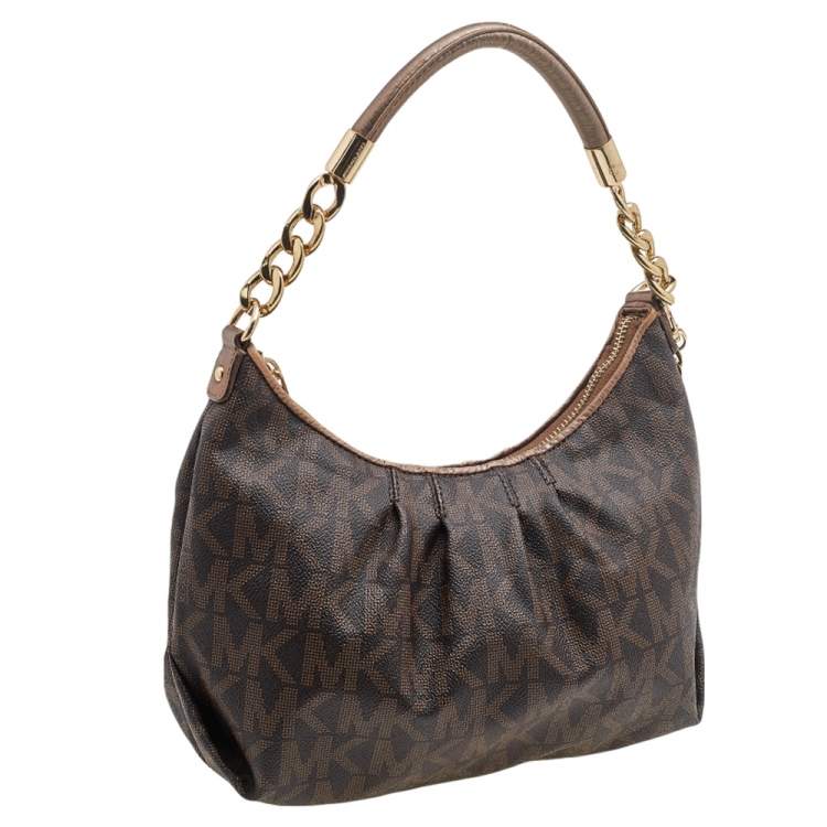 Pre Owned MICHAEL Michael Kors Brown Signature Coated Canvas and Leather Shoulder Bag