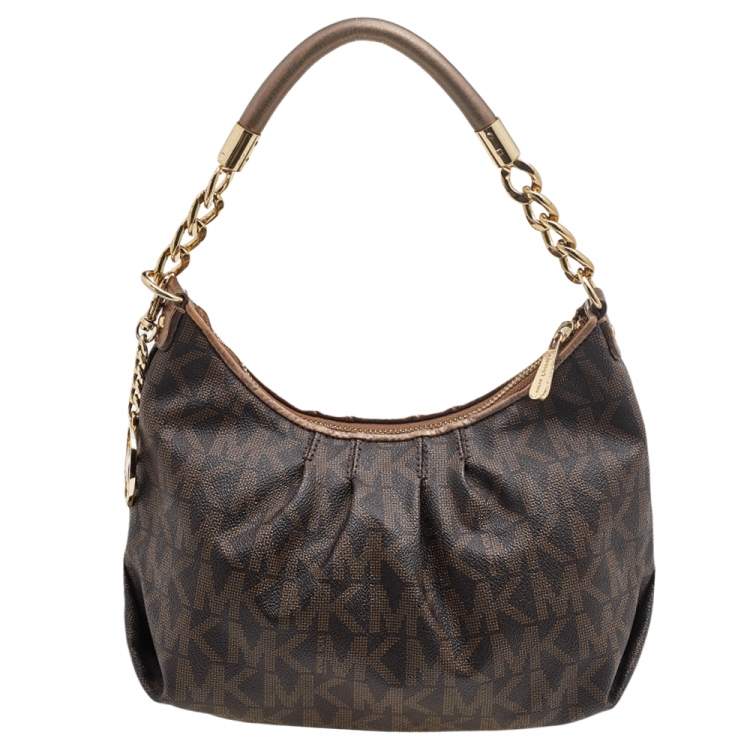 Pre Owned MICHAEL Michael Kors Brown Signature Coated Canvas and Leather Shoulder Bag