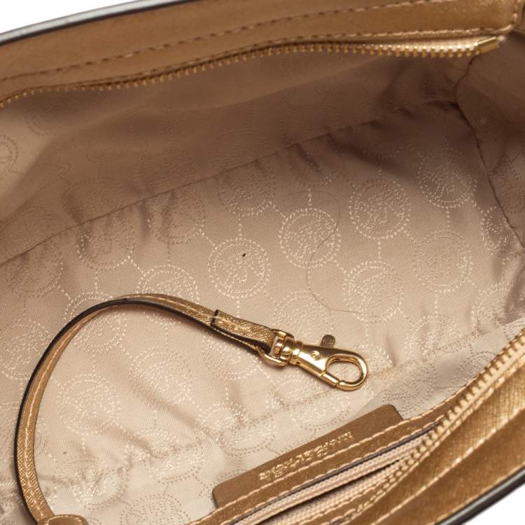 Pre Owned MICHAEL Michael Kors Metallic Gold Saffiano Leather Small Selma Satchel