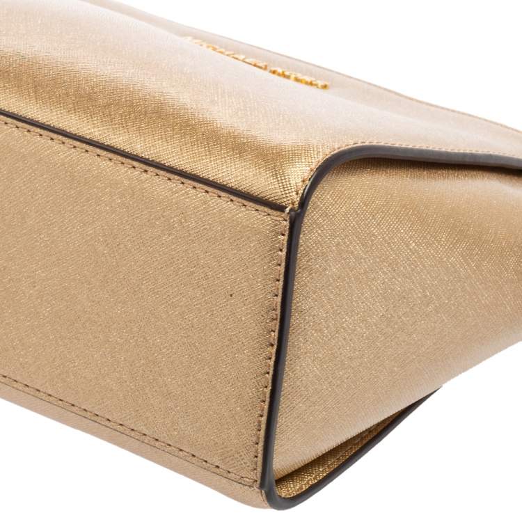 Pre Owned MICHAEL Michael Kors Metallic Gold Saffiano Leather Small Selma Satchel