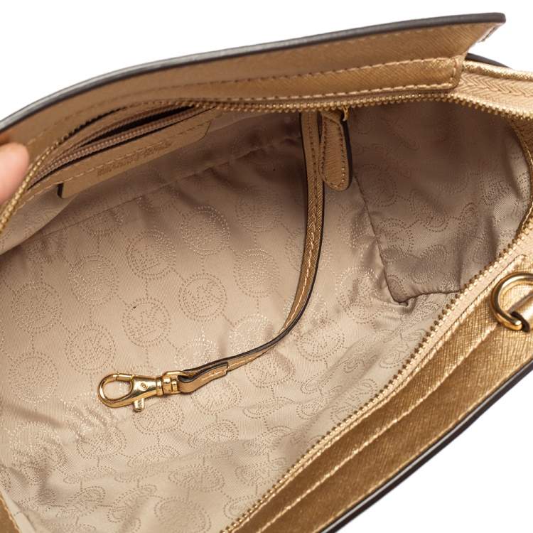 Pre Owned MICHAEL Michael Kors Metallic Gold Saffiano Leather Small Selma Satchel