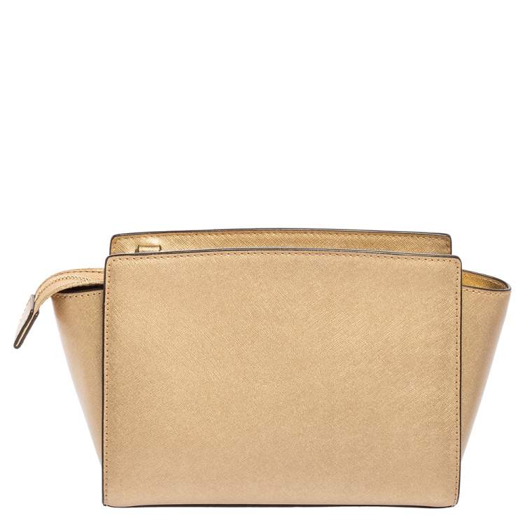 Pre Owned MICHAEL Michael Kors Metallic Gold Saffiano Leather Small Selma Satchel