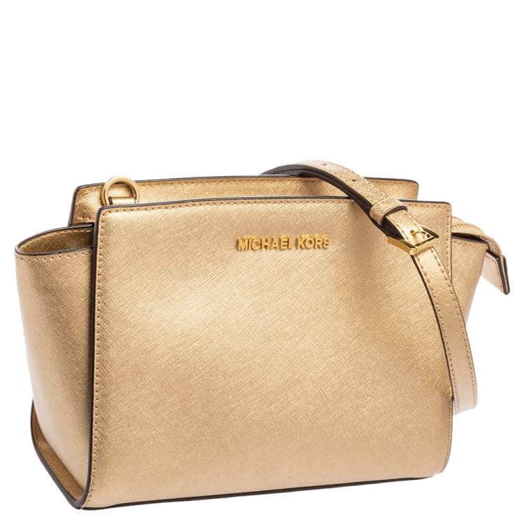Pre Owned MICHAEL Michael Kors Metallic Gold Saffiano Leather Small Selma Satchel