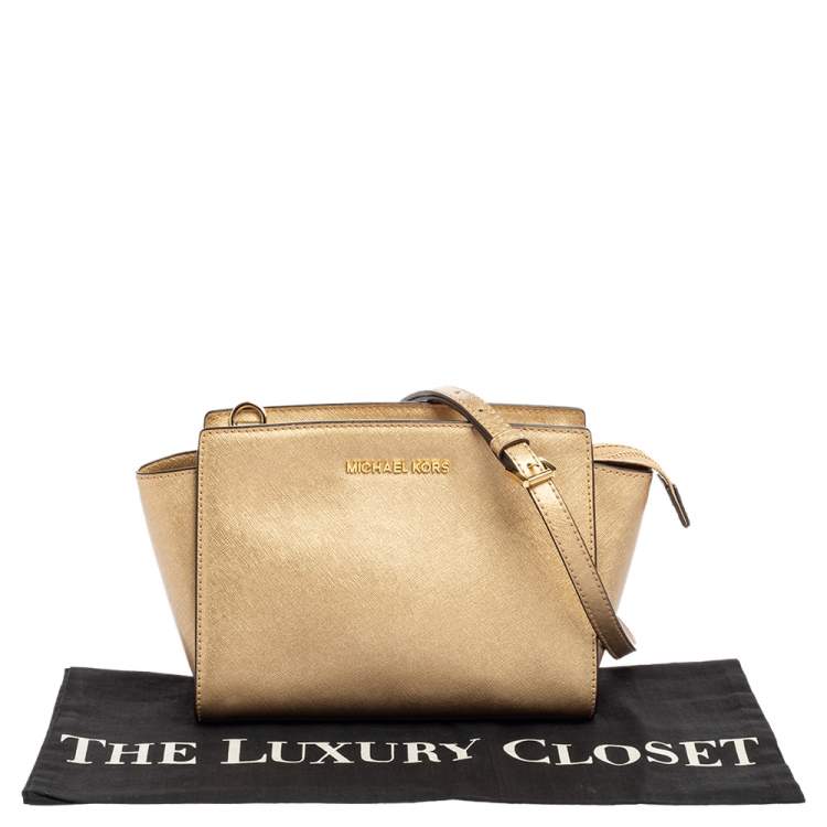 Pre Owned MICHAEL Michael Kors Metallic Gold Saffiano Leather Small Selma Satchel