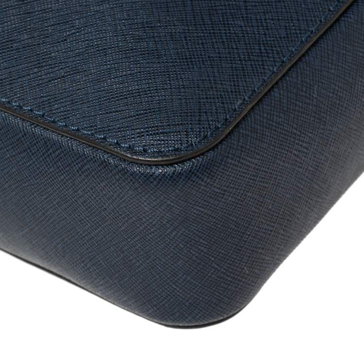 Pre Owned Michael Kors Blue Saffiano Leather Jet Set Camera Crossbody Bag