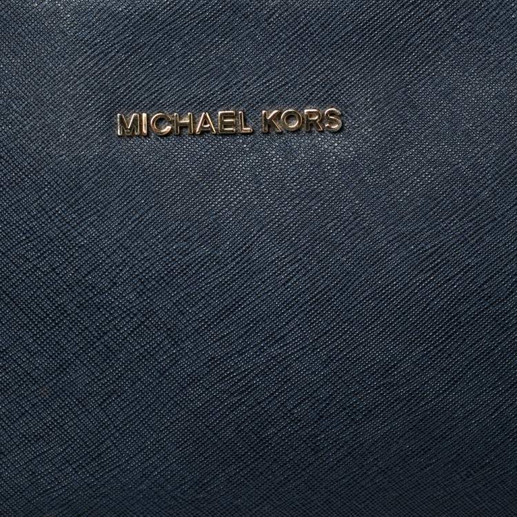 Pre Owned Michael Kors Blue Saffiano Leather Jet Set Camera Crossbody Bag