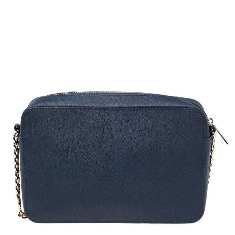 Pre Owned Michael Kors Blue Saffiano Leather Jet Set Camera Crossbody Bag