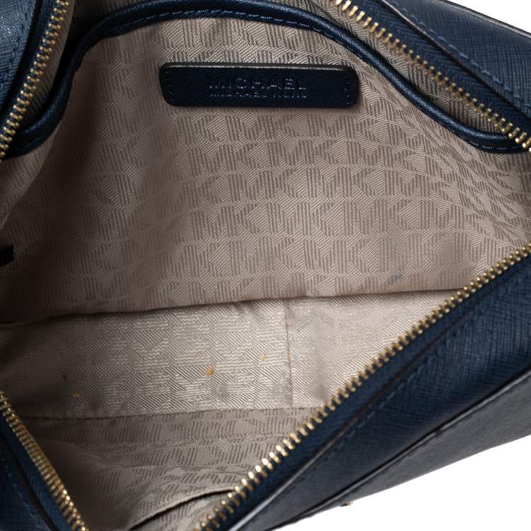 Pre Owned Michael Kors Blue Saffiano Leather Jet Set Camera Crossbody Bag
