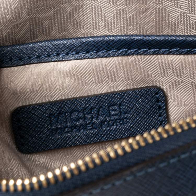 Pre Owned Michael Kors Blue Saffiano Leather Jet Set Camera Crossbody Bag