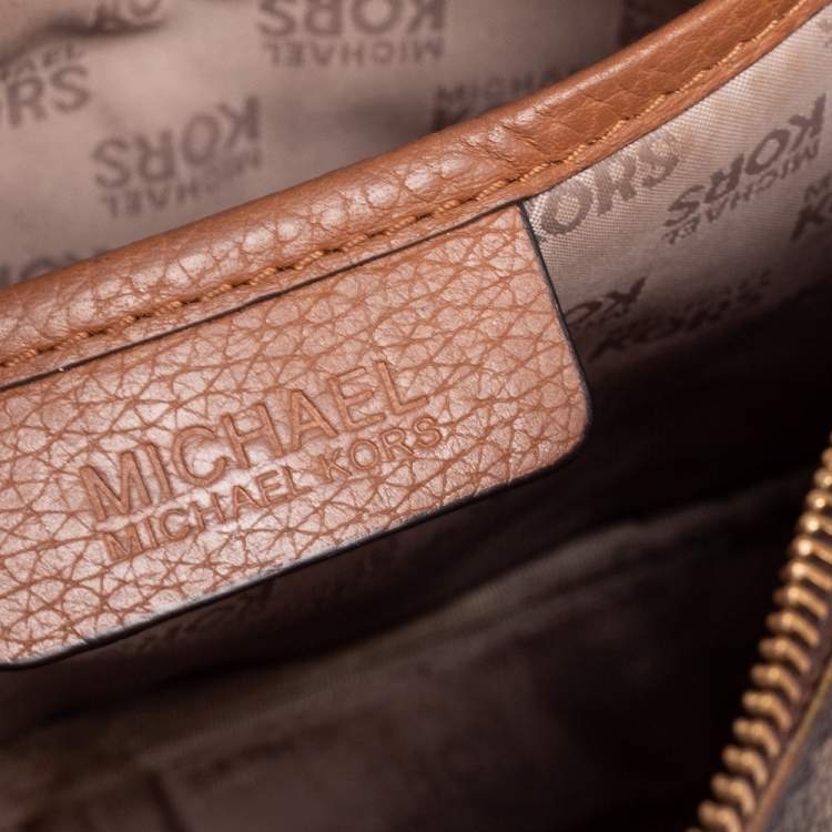 Pre Owned MICHAEL Michael Kors Brown Signature Coated Canvas Crossbody Bag