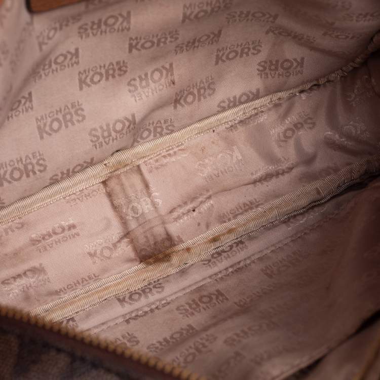 Pre Owned MICHAEL Michael Kors Brown Signature Coated Canvas Crossbody Bag