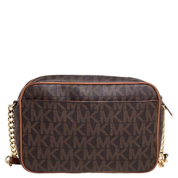 Pre Owned MICHAEL Michael Kors Brown Signature Coated Canvas Crossbody Bag