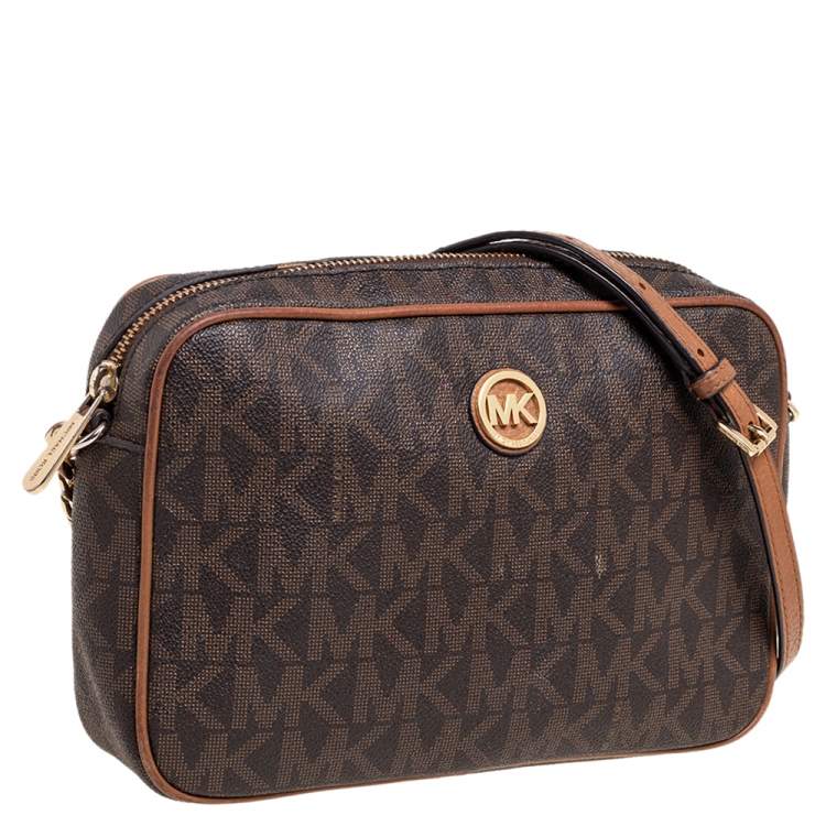 Pre Owned MICHAEL Michael Kors Brown Signature Coated Canvas Crossbody Bag