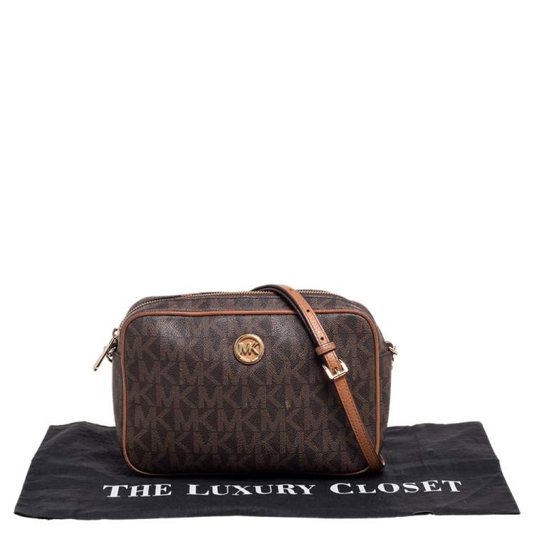 Pre Owned MICHAEL Michael Kors Brown Signature Coated Canvas Crossbody Bag