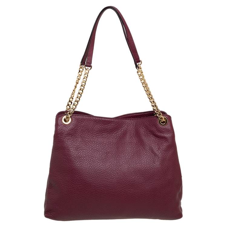 Pre Owned MICHAEL Michael Kors Burgundy Leather Jet Set Chain Shoulder Bag
