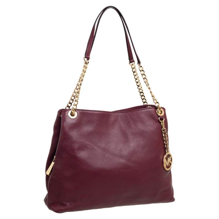 Pre Owned MICHAEL Michael Kors Burgundy Leather Jet Set Chain Shoulder Bag