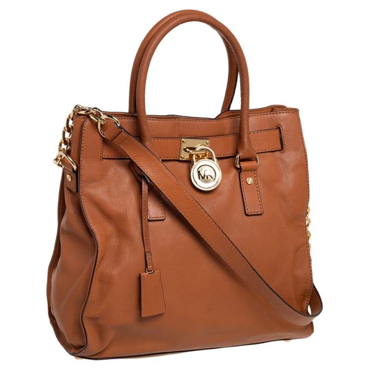 Pre Owned MICHAEL Michael Kors Brown Leather Large Hamilton North South Tote