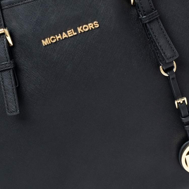 Pre Owned MICHAEL Michael Kors Black Saffiano Leather Large Jet Set Travel Tote