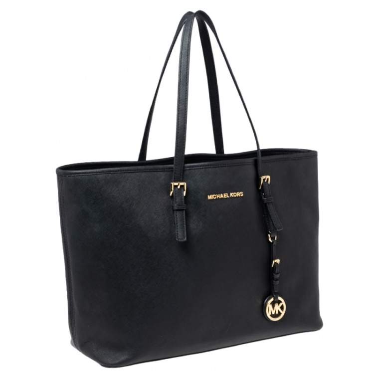Pre Owned MICHAEL Michael Kors Black Saffiano Leather Large Jet Set Travel Tote