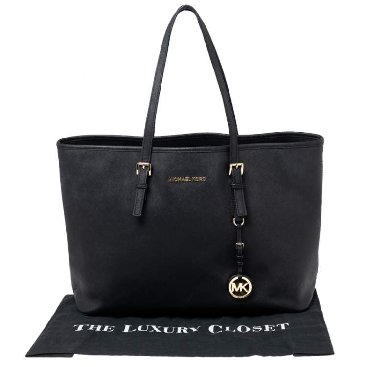 Pre Owned MICHAEL Michael Kors Black Saffiano Leather Large Jet Set Travel Tote