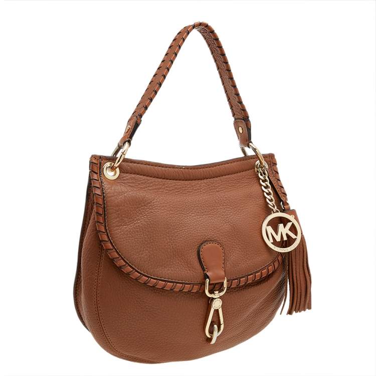 Pre Owned MICHAEL Michael Kors Brown Leather Tassel Braided Flap Top Handle Bag
