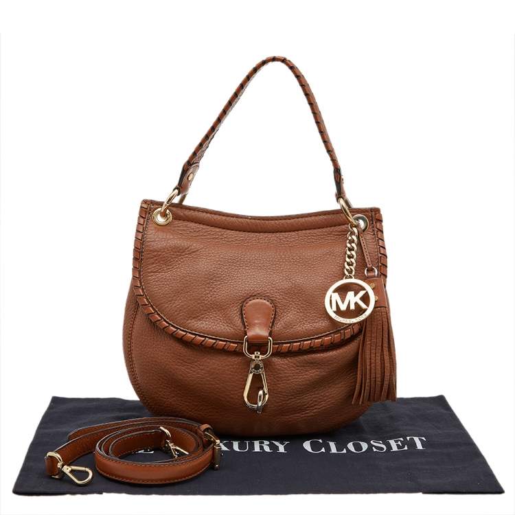 Pre Owned MICHAEL Michael Kors Brown Leather Tassel Braided Flap Top Handle Bag