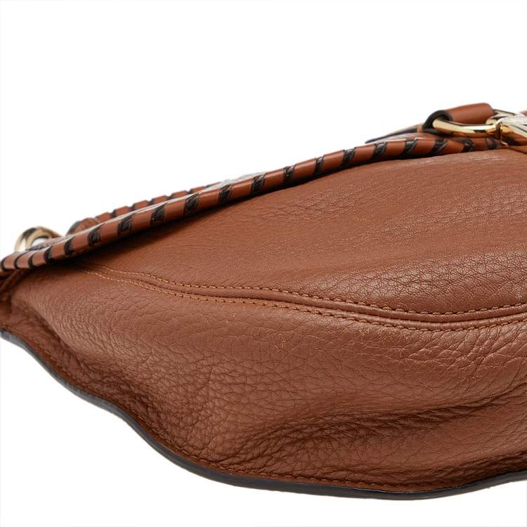 Pre Owned MICHAEL Michael Kors Brown Leather Tassel Braided Flap Top Handle Bag