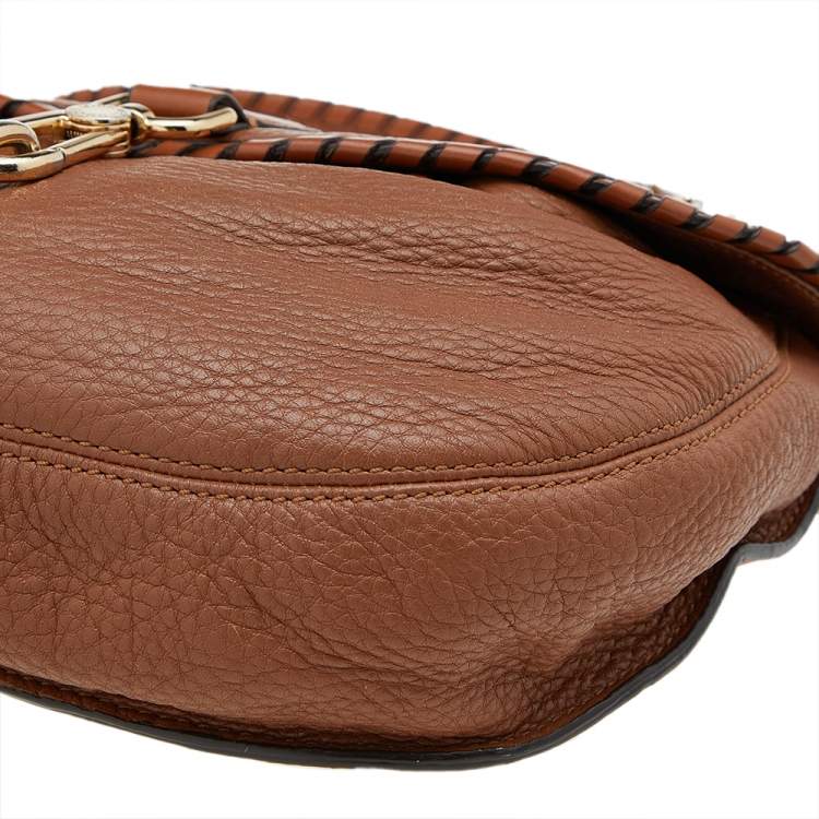 Pre Owned MICHAEL Michael Kors Brown Leather Tassel Braided Flap Top Handle Bag
