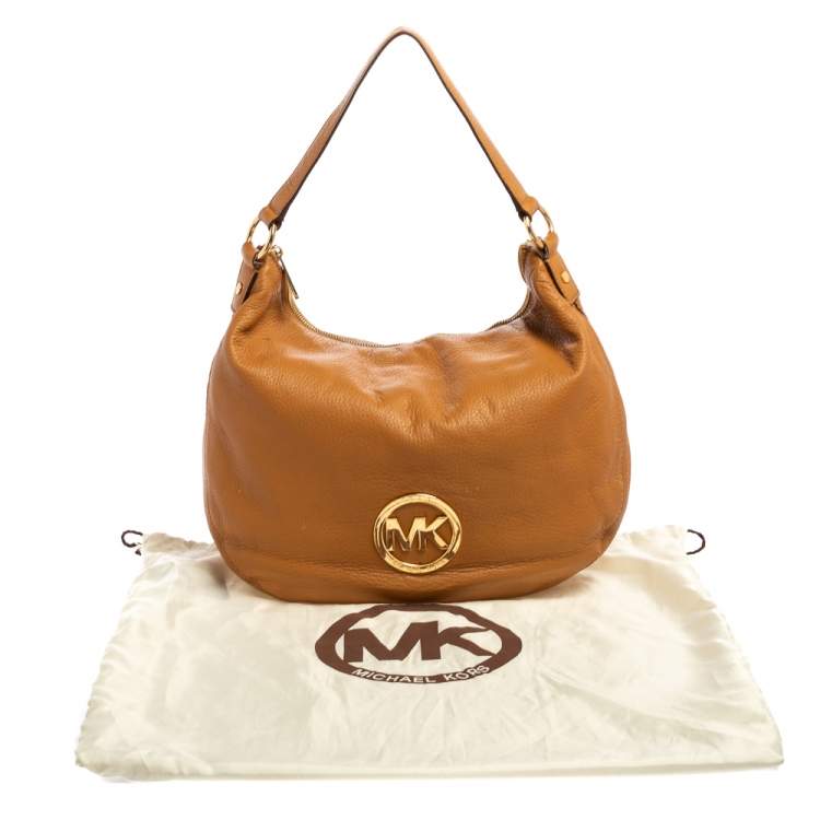 Pre Owned MICHAEL Michael Kors Caramel Brown Leather Logo Zip Hobo