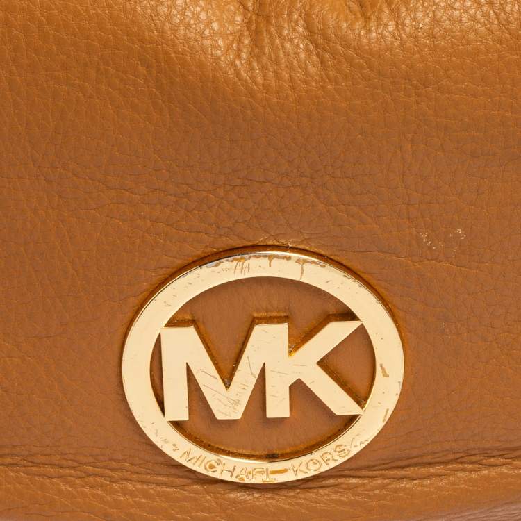 Pre Owned MICHAEL Michael Kors Caramel Brown Leather Logo Zip Hobo