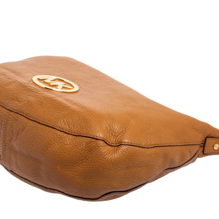 Pre Owned MICHAEL Michael Kors Caramel Brown Leather Logo Zip Hobo