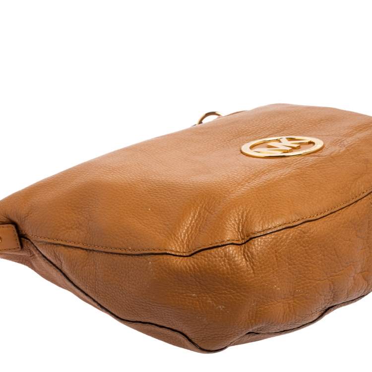Pre Owned MICHAEL Michael Kors Caramel Brown Leather Logo Zip Hobo