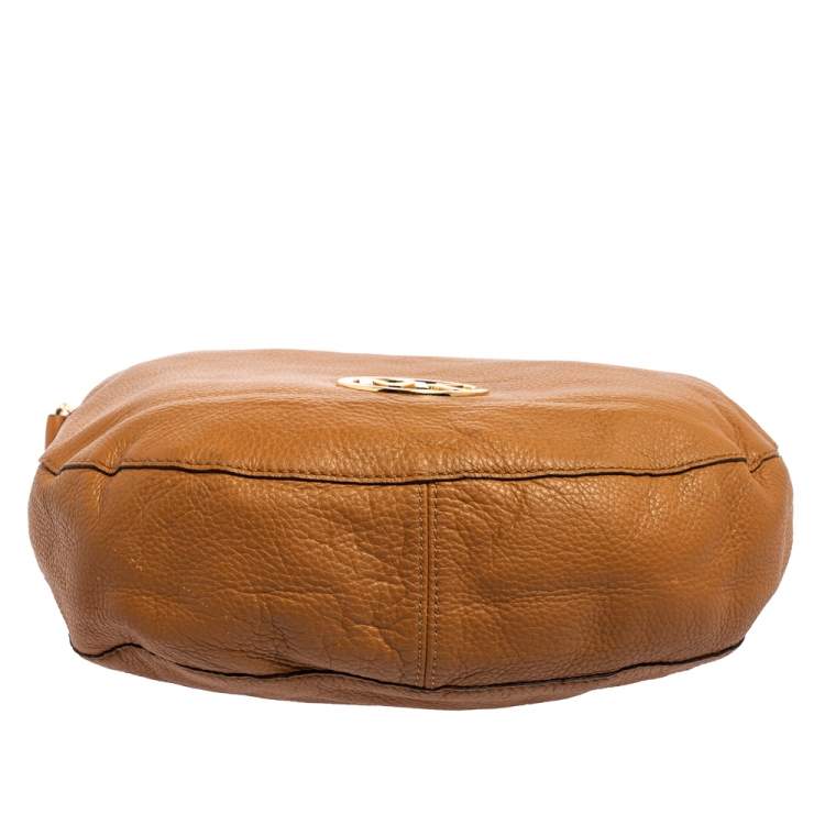 Pre Owned MICHAEL Michael Kors Caramel Brown Leather Logo Zip Hobo