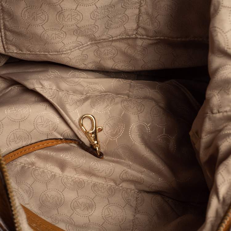 Pre Owned MICHAEL Michael Kors Caramel Brown Leather Logo Zip Hobo