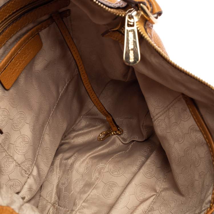 Pre Owned MICHAEL Michael Kors Caramel Brown Leather Logo Zip Hobo