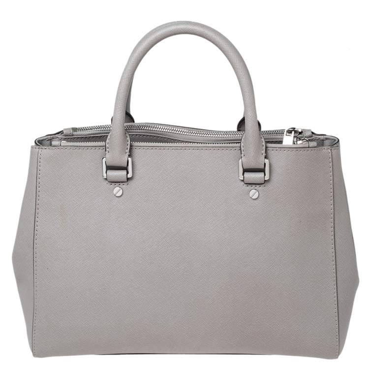 Pre Owned MICHAEL Michael Kors Grey Saffiano Leather Double Zip Tote