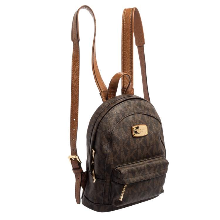 Pre Owned MICHAEL Michael Kors Brown Signature Coated Canvas and Leather Front Pocket Backpack
