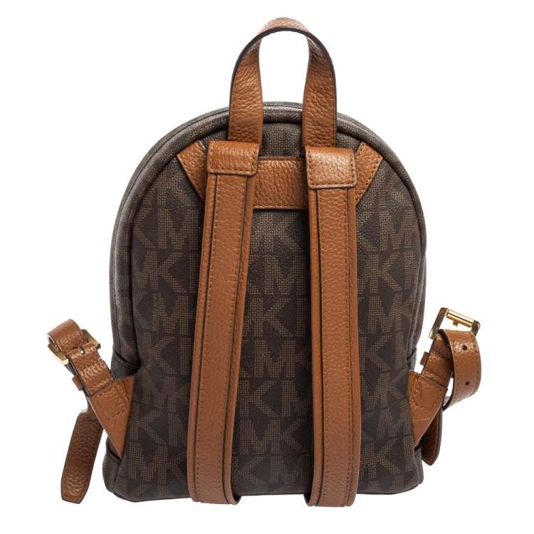 Pre Owned MICHAEL Michael Kors Brown Signature Coated Canvas and Leather Front Pocket Backpack