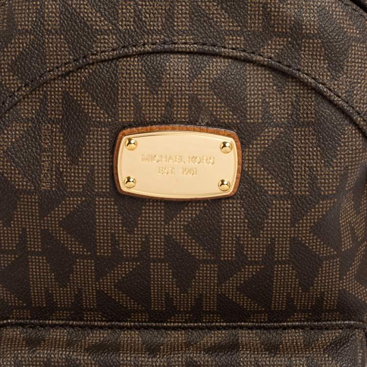 Pre Owned MICHAEL Michael Kors Brown Signature Coated Canvas and Leather Front Pocket Backpack