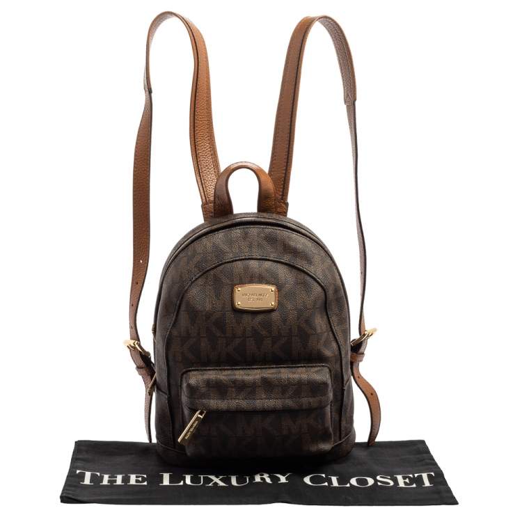 Pre Owned MICHAEL Michael Kors Brown Signature Coated Canvas and Leather Front Pocket Backpack